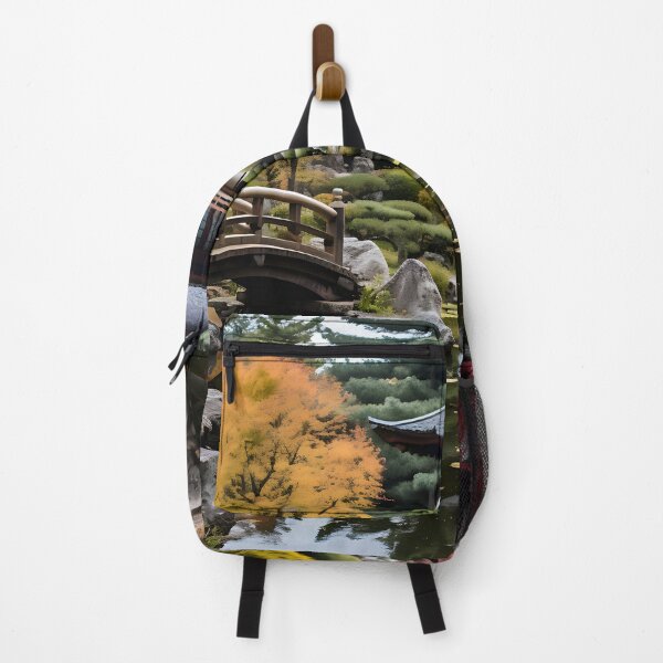 Item preview, Image of a Japanese garden with a pond in the style of an oil painting designed and sold by Pflugart.