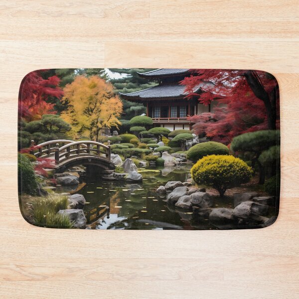 Item preview, Image of a Japanese garden with a pond in the style of an oil painting designed and sold by Pflugart.