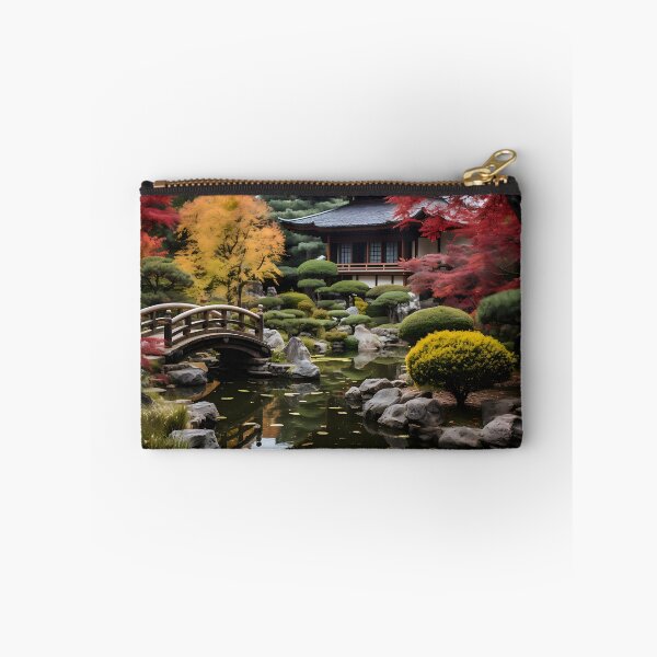 Item preview, Image of a Japanese garden with a pond in the style of an oil painting designed and sold by Pflugart.