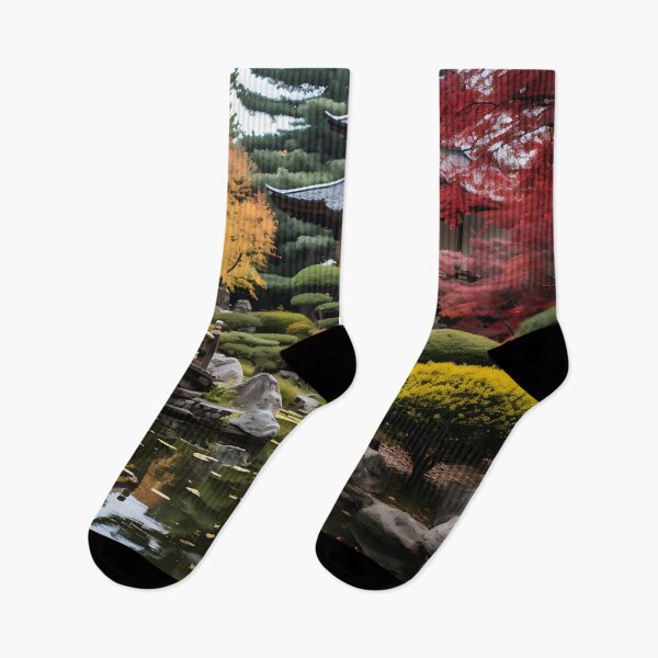 Item preview, Image of a Japanese garden with a pond in the style of an oil painting designed and sold by Pflugart.