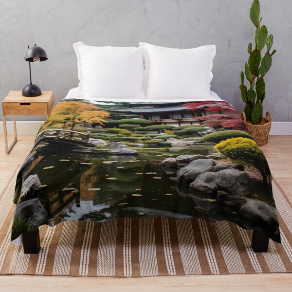 Item preview, Image of a Japanese garden with a pond in the style of an oil painting designed and sold by Pflugart.