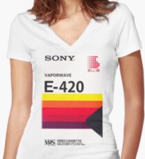 Vaporwave VHS Women's Fitted V-Neck T-Shirt