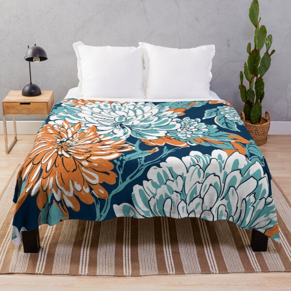 Item preview, Aesthetic Blue, Orange and Teal Floral Print designed and sold by meggydesigns.