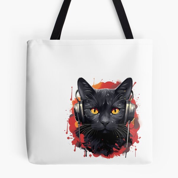 Item preview, a black cat with yellow eyes wearing headphones designed and sold by Dark Fantasy Store.