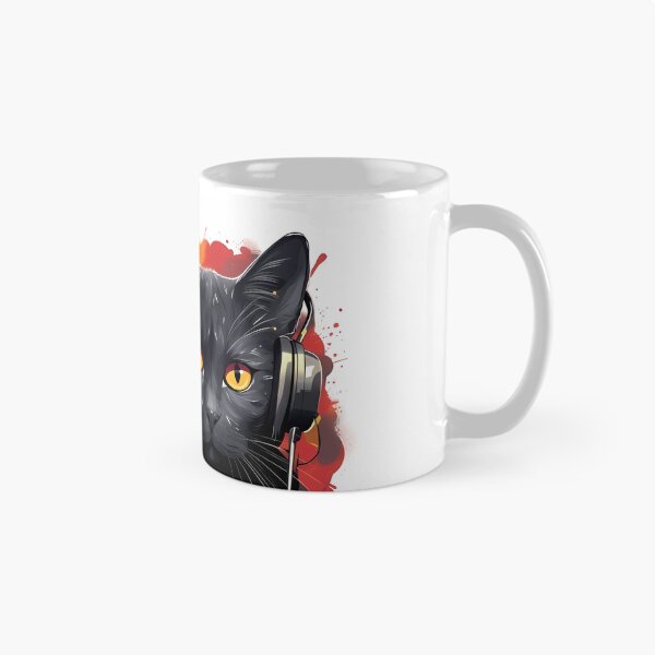 Item preview, a black cat with yellow eyes wearing headphones designed and sold by Dark Fantasy Store.