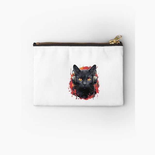 Item preview, a black cat with yellow eyes wearing headphones designed and sold by Dark Fantasy Store.