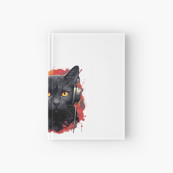 Item preview, a black cat with yellow eyes wearing headphones designed and sold by Dark Fantasy Store.