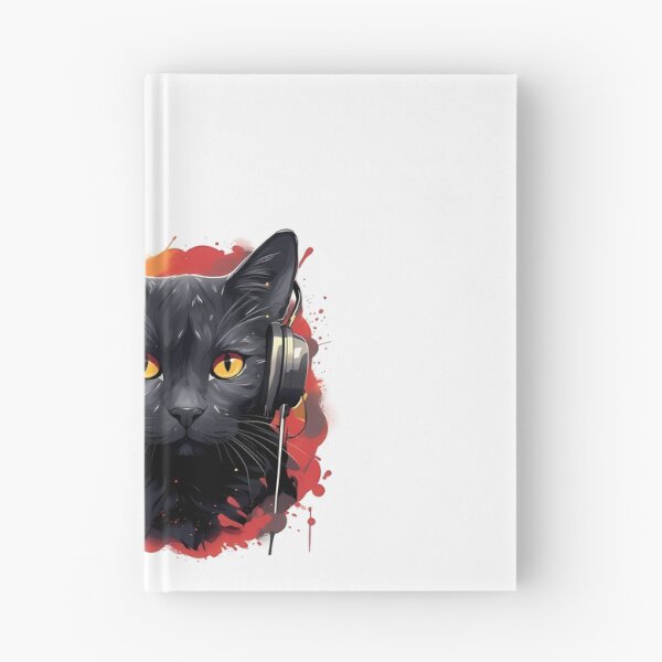 Item preview, a black cat with yellow eyes wearing headphones designed and sold by Dark Fantasy Store.