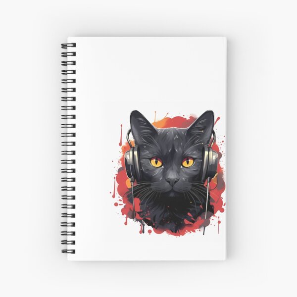 Item preview, a black cat with yellow eyes wearing headphones designed and sold by Dark Fantasy Store.