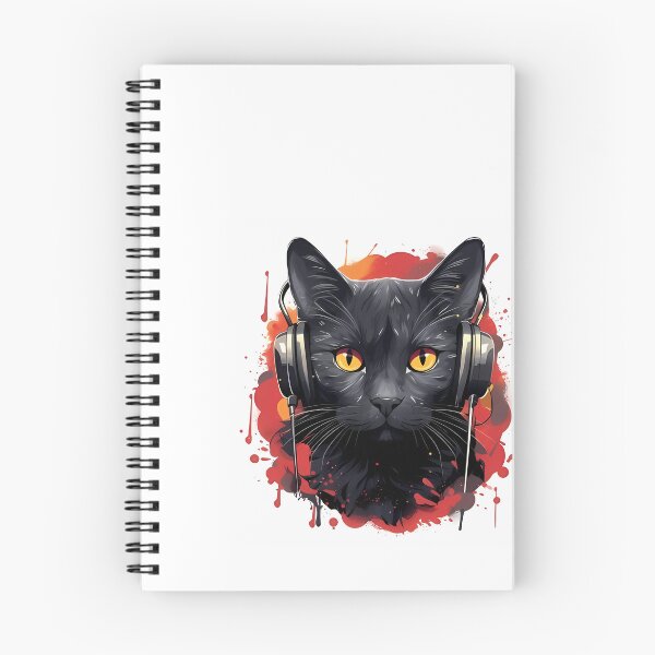 Item preview, a black cat with yellow eyes wearing headphones designed and sold by Dark Fantasy Store.