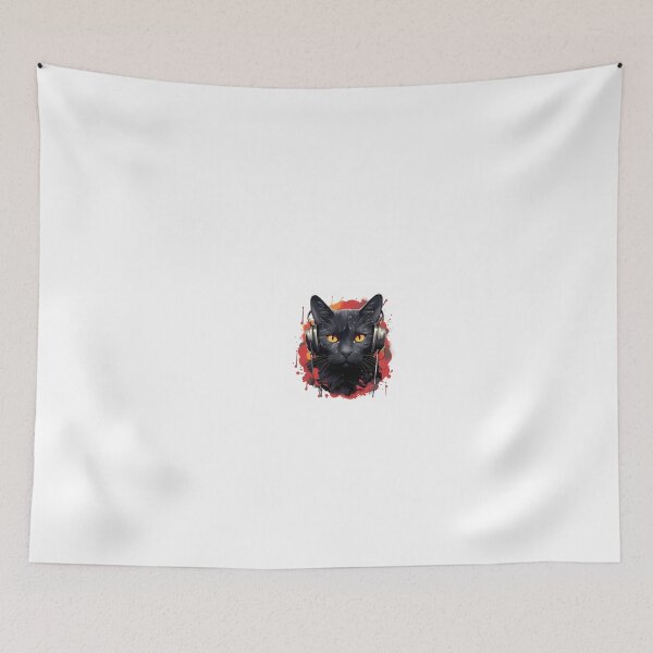 Item preview, a black cat with yellow eyes wearing headphones designed and sold by Dark Fantasy Store.