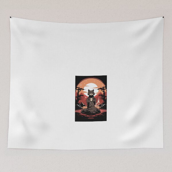 Item preview, a cat sitting on top of a rock in front of a sunset designed and sold by Dark Fantasy Store.