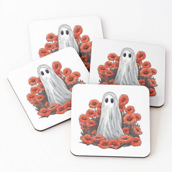 Item preview, Whimsical Halloween Ghost among Poppies - Cute Fantasy Cutout Art designed and sold by EmeraldeaArt.