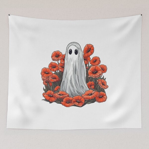 Item preview, Whimsical Halloween Ghost among Poppies - Cute Fantasy Cutout Art designed and sold by EmeraldeaArt.