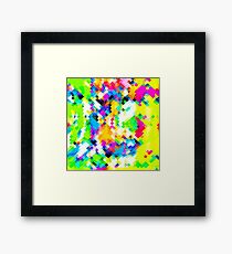 psychedelic geometric pixel abstract pattern in yellow blue green pink Framed Print