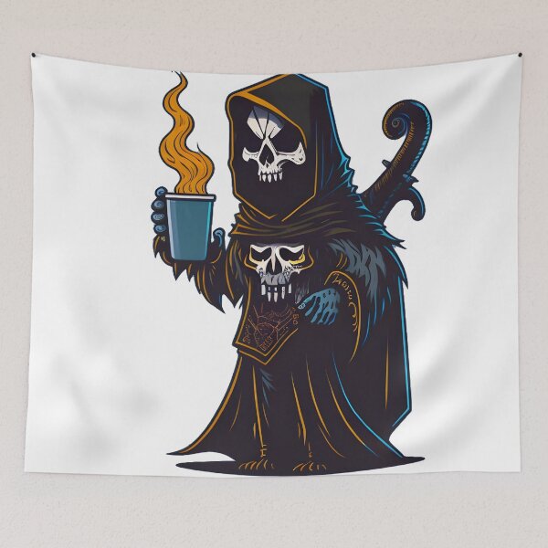 Item preview, Grim Reaper drinks coffee designed and sold by BearsAndSkulls.