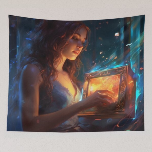 Item preview, Enchanting Melodies: The Mesmerizing Woman and her Phantasmal Iridescent Musical Box designed and sold by oanaunciuleanu.