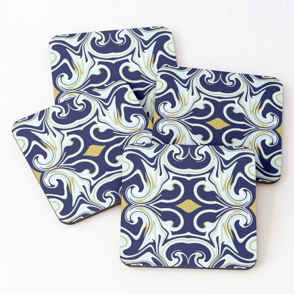 Item preview, Navy Blue and Gold Mediterranean Tile designed and sold by MerryMakewell.