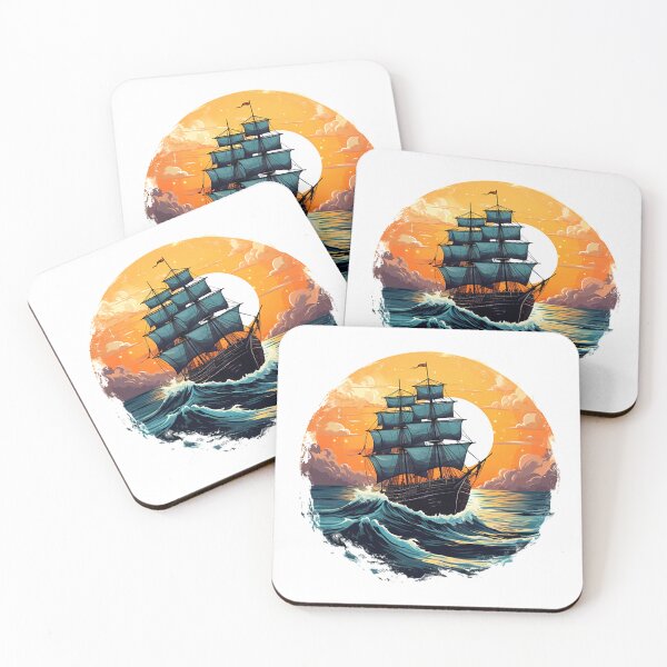 Item preview, A vintage looking ship sails across the giant waves in a sunset enviornment 2 designed and sold by ramith-concept.
