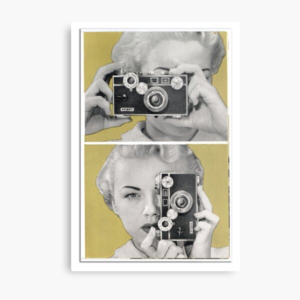 Woman with Argus Camera - Vintage Graphic Metal Print