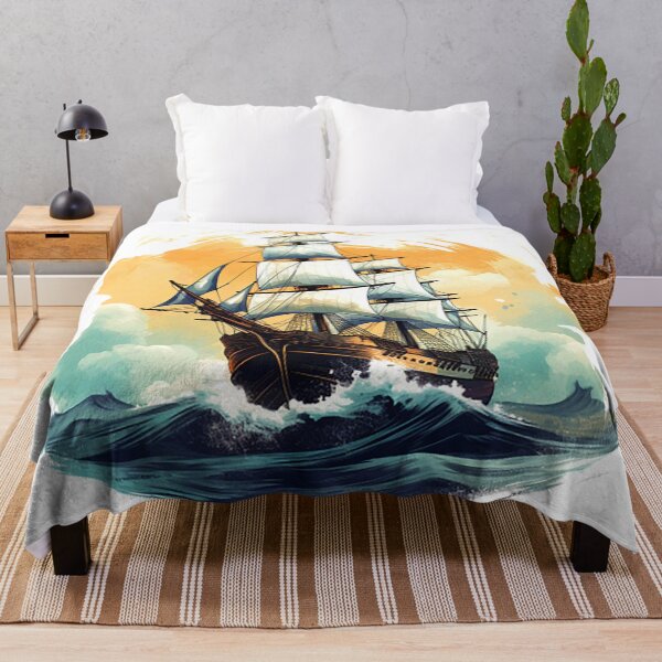 Item preview, A vintage looking ship sails across the giant waves in a sunset enviornment 4 designed and sold by ramith-concept.