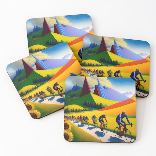 Item preview, The climb to the L'Alpe d'Huez; Tour de France bicyclists; bike racing cubism color landscape painting designed and sold by Jéanpaul  Ferro.