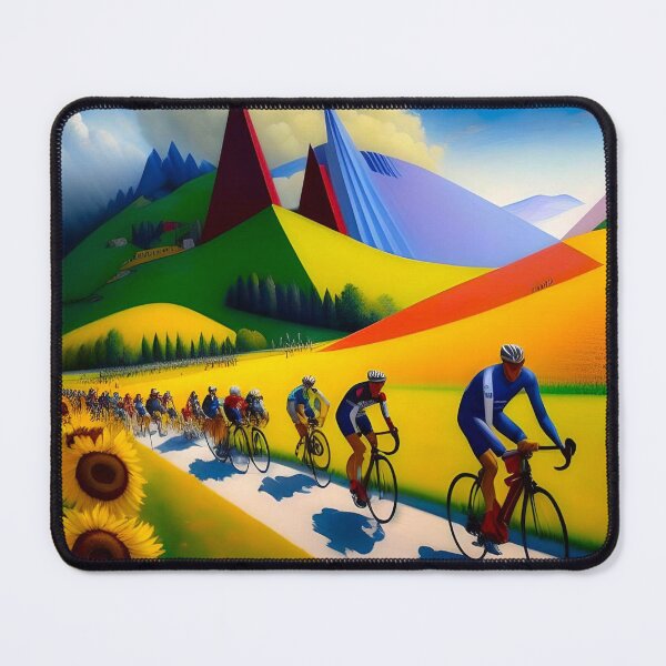 Item preview, The climb to the L'Alpe d'Huez; Tour de France bicyclists; bike racing cubism color landscape painting designed and sold by Jéanpaul Ferro.