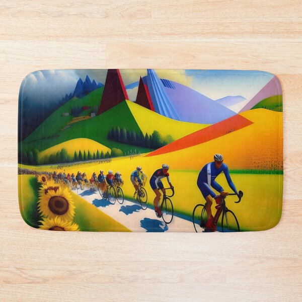 Item preview, The climb to the L'Alpe d'Huez; Tour de France bicyclists; bike racing cubism color landscape painting designed and sold by Jéanpaul  Ferro.