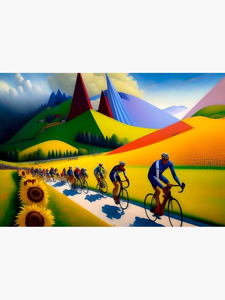 Thumbnail 2 of 2, Jigsaw Puzzle, The climb to the L'Alpe d'Huez; Tour de France bicyclists; bike racing cubism color landscape painting designed and sold by jferro67.