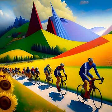 Artwork thumbnail, The climb to the L'Alpe d'Huez; Tour de France bicyclists; bike racing cubism color landscape painting by Jéanpaul Ferro