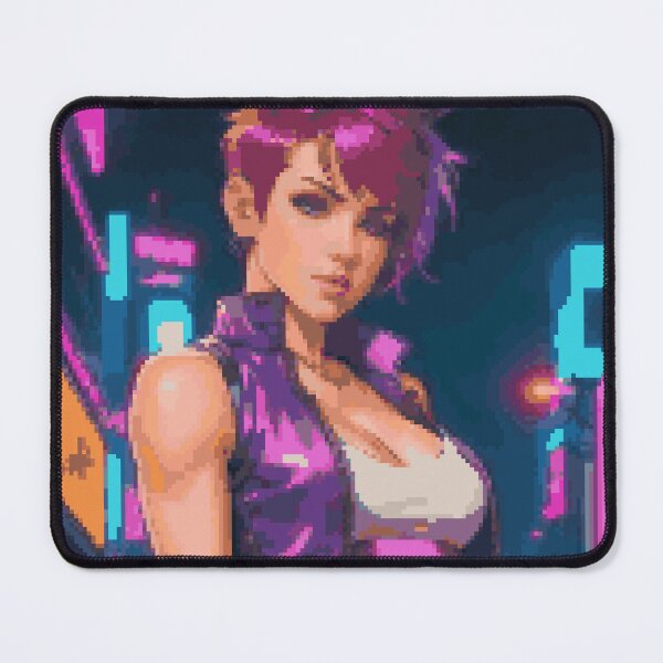 Item preview, Synthwave Cyberpunk Retro Purple Leather Jacket Pink Short Hair Girl designed and sold by 8bitglam.