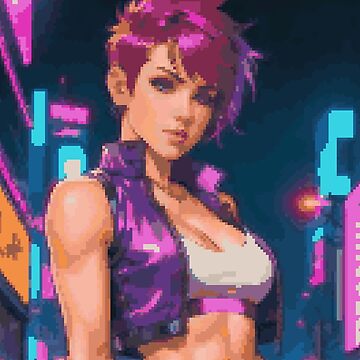 Artwork thumbnail, Synthwave Cyberpunk Retro Purple Leather Jacket Pink Short Hair Girl by 8bitglam