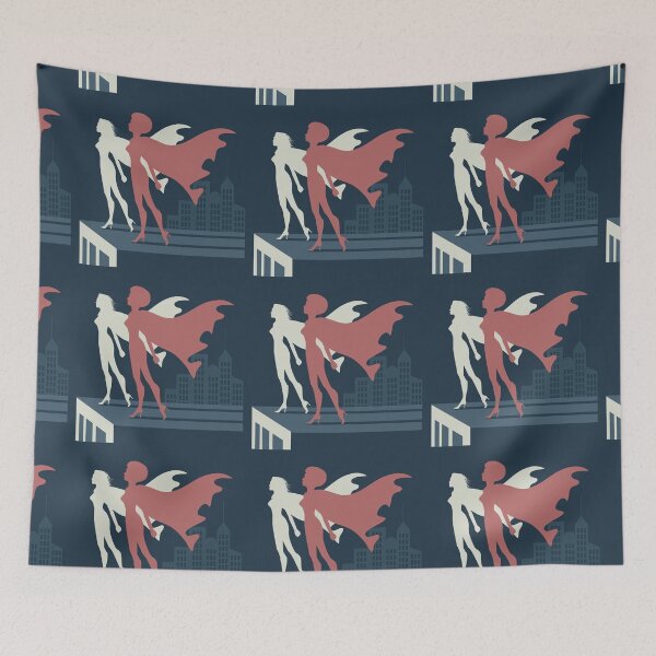Item preview, Female superheroes atop a skyscraper.  designed and sold by La Cartoonista.