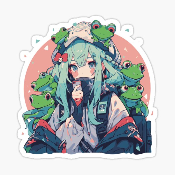 Vista previa del artículo con la obra «anime harajuku amantes ranas niña», diseñado y vendido por printsandpixels.