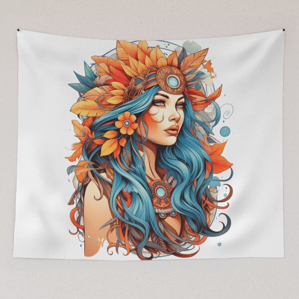 Aperçu de l'œuvre Une frénésie de liberté : un portrait bohème vibrant créée et vendue par PixelPack Design.