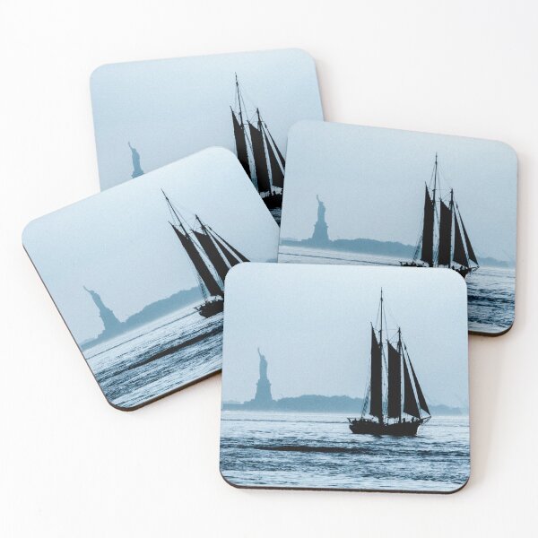 Item preview, silhouetted sailing boat, Statue of Liberty in background. designed and sold by bailey-cooper.