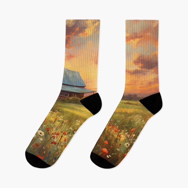 Artikelvorschau, Alte Scheune auf einer Blumenwiese auf dem Land entworfen und verkauft von Red Witch Art.