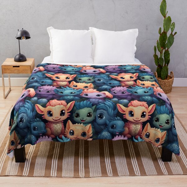 Aperçu de l'œuvre Dragons Kawaii souriants ; Mignons bébés dragons colorés créée et vendue par TheMerch-er.
