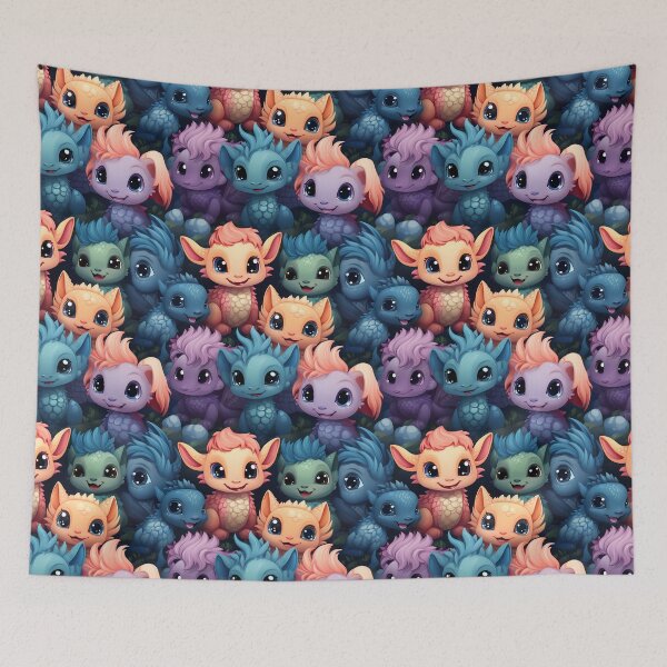 Aperçu de l'œuvre Dragons Kawaii souriants ; Mignons bébés dragons colorés créée et vendue par TheMerch-er.