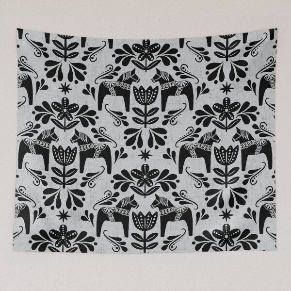 Aperçu de l'œuvre Folk Art Dala Cheval - Noir et Gris créée et vendue par Paige Brady Design.
