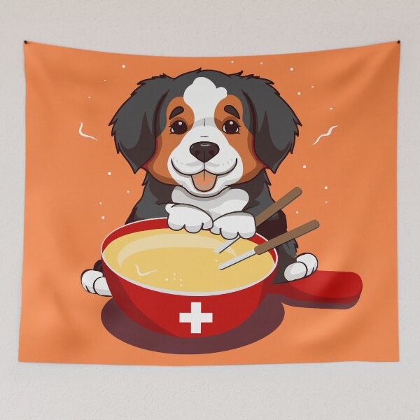 Item preview, Bernese Mountain Dog Eating Swiss Fondue designed and sold by AntiqueImages.