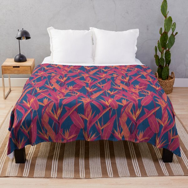 Item preview,  Pink flowers of the Bird of Paradise on a blue background  designed and sold by Natalia Ruzhyna.