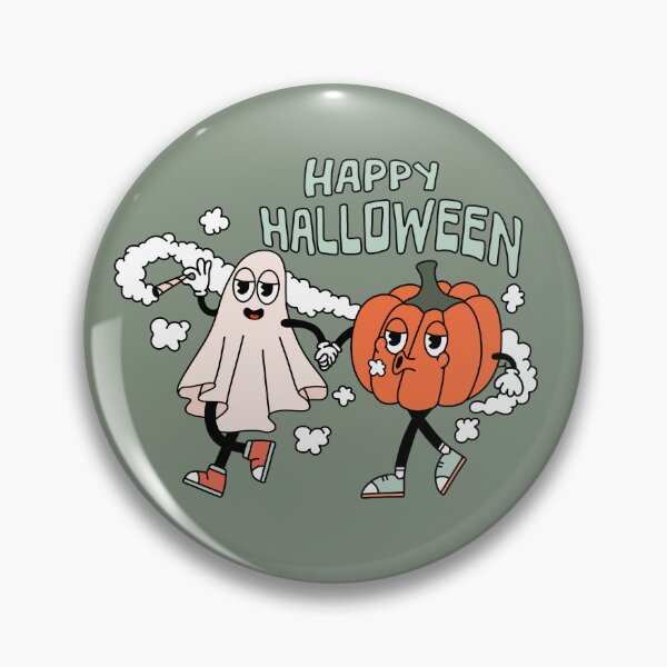Item preview, Happy Halloween Retro Walking Ghost and Pumpkin designed and sold by HanMadeDigs.