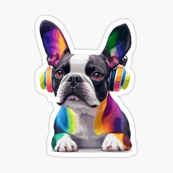 Item preview, watercolor Boston terrier listening to music.  designed and sold by melyD74.