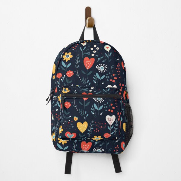 Item preview, Floral heart pattern backpack designed and sold by baggageboutique.