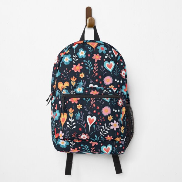 Item preview, Floral heart pattern backpack designed and sold by baggageboutique.