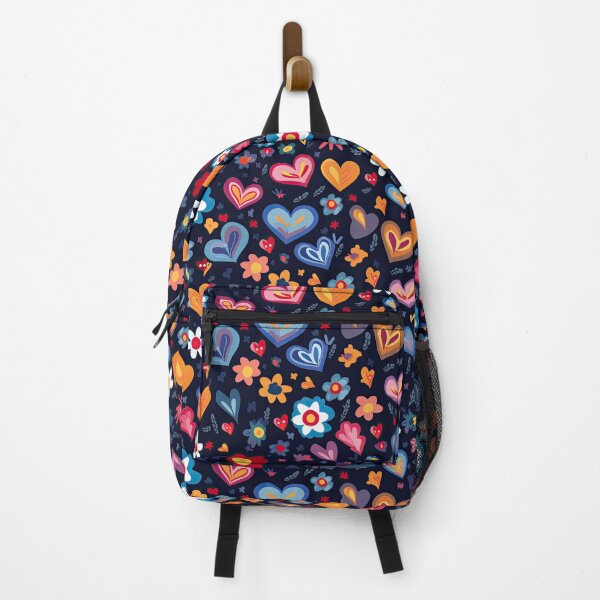 Item preview, Floral heart pattern backpack designed and sold by baggageboutique.