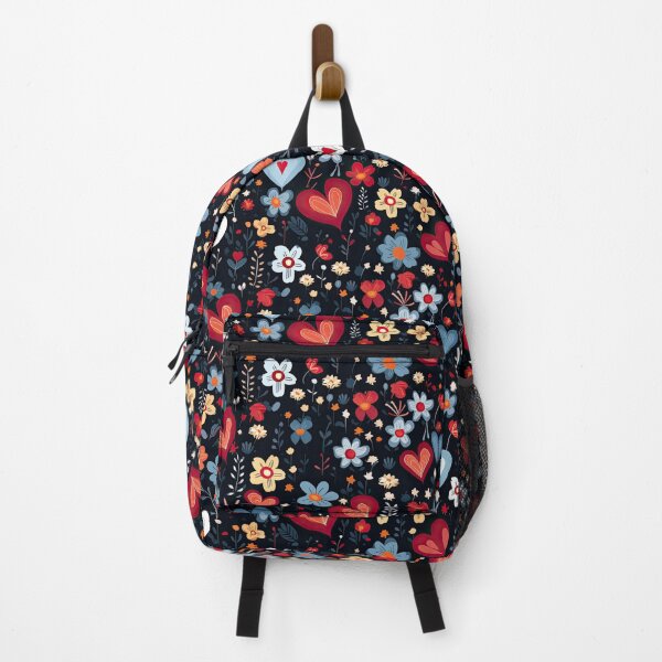 Item preview, Floral heart pattern backpack designed and sold by baggageboutique.
