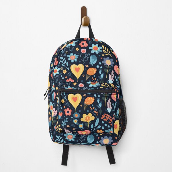 Item preview, Floral heart pattern backpack designed and sold by baggageboutique.