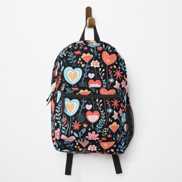 Item preview, Floral heart pattern backpack designed and sold by baggageboutique.